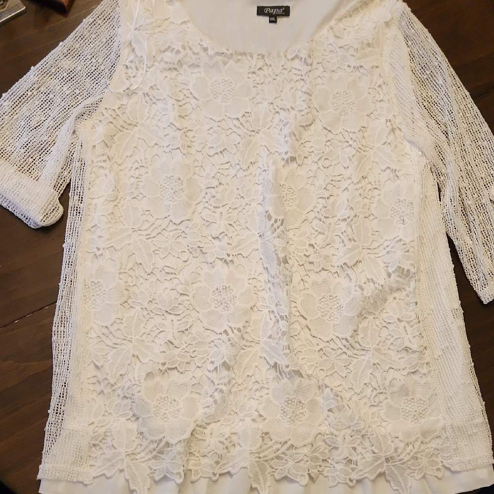 Papa White Boxy 3/4 Sleeve Blouse